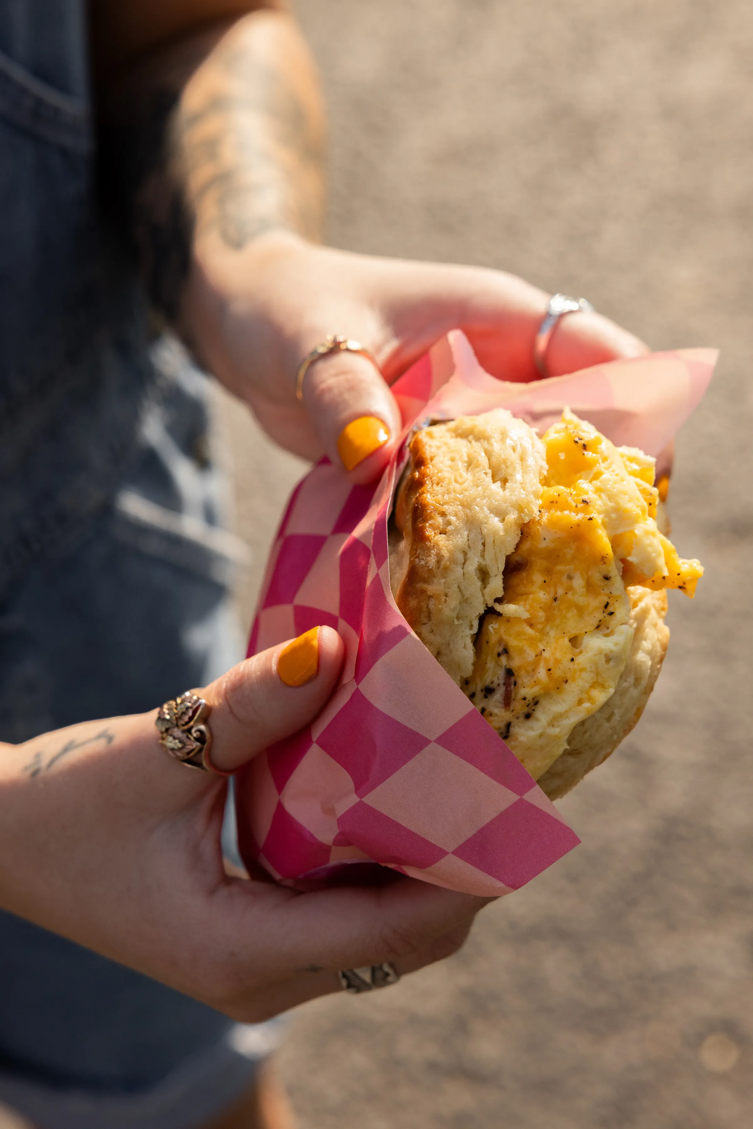 Breakfast sandwich on a buttermilk biscuit