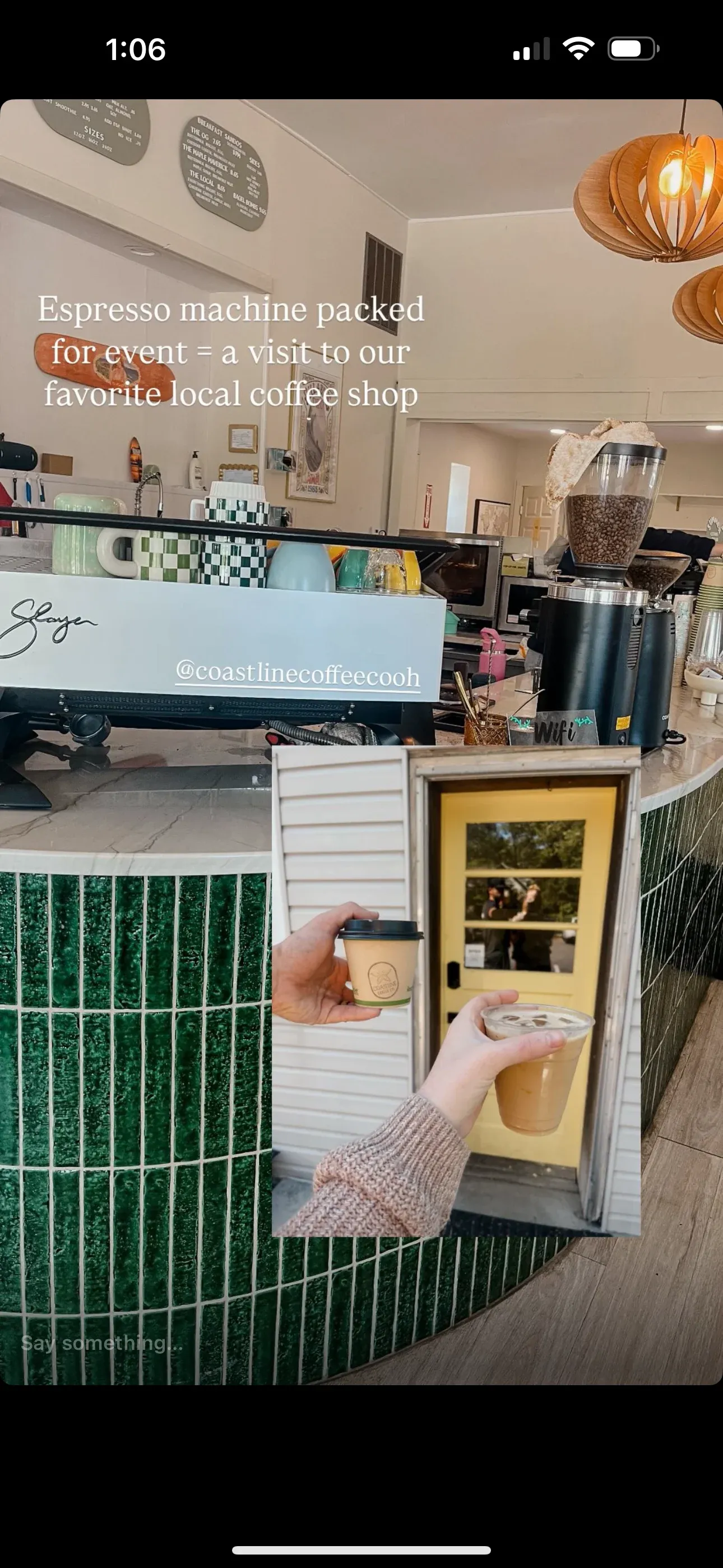 Customer review of Coastline Coffee on Instagram