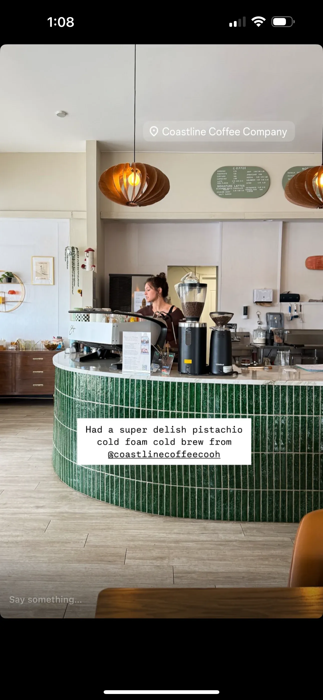 Customer review of Coastline Coffee on Instagram